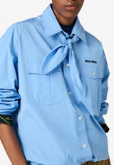 Miu Miu Long-Sleeved Poplin Shirt with Scouts Scarf Light Blue MK1918SOOO10RG_F0013
