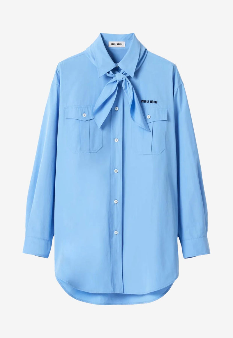 Miu Miu Long-Sleeved Poplin Shirt with Scouts Scarf Light Blue MK1918SOOO10RG_F0013