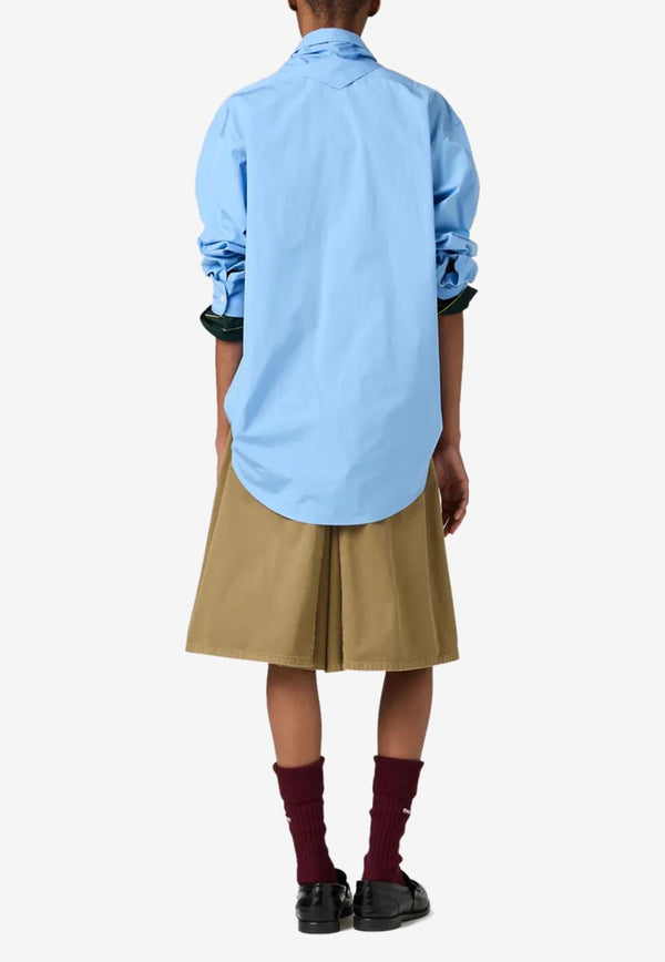 Miu Miu Long-Sleeved Poplin Shirt with Scouts Scarf Light Blue MK1918SOOO10RG_F0013