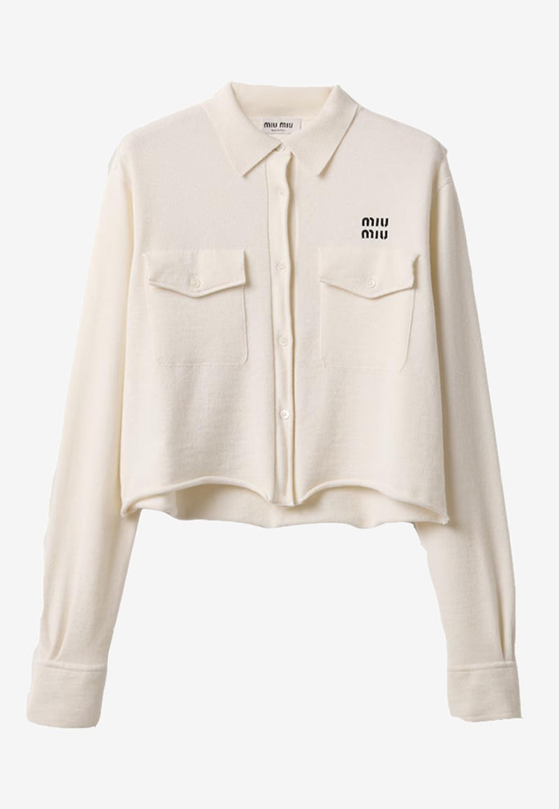 Miu Miu Cashmere Boxy-Fit Cropped Shirt White MMF945SOOO16OG_F0009