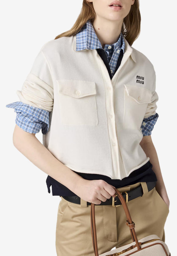Miu Miu Cashmere Boxy-Fit Cropped Shirt White MMF945SOOO16OG_F0009