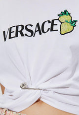 Versace Strawberry Safety-Pin Cropped T-shirt White 1018898 1A13614-1W000