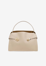 Salvatore Ferragamo Large Hug Leather Top Handle Bag Beige 219939 HUG SH M 780517-STONE