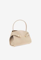 Salvatore Ferragamo Medium Hug Leather Top Handle Bag Beige 219816 HUG SH S 780594-STONE