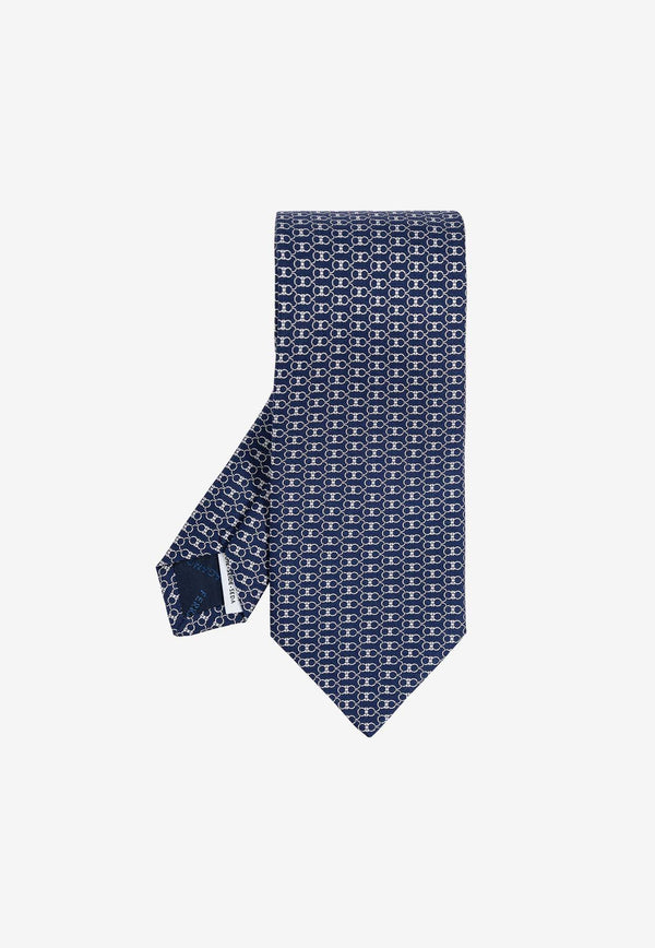 Salvatore Ferragamo Interlinked Gancini Print Silk Tie Blue 351217 4 ZOE 778567-F NAVY