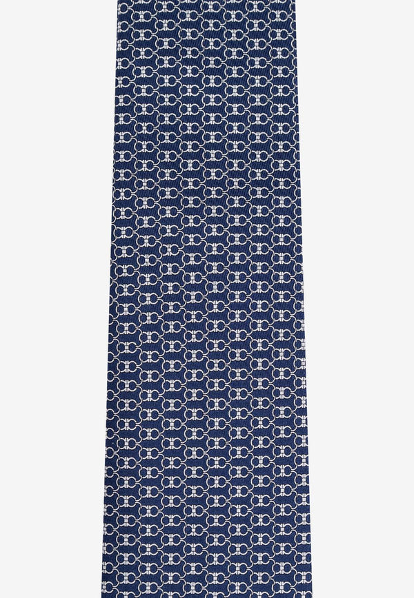 Salvatore Ferragamo Interlinked Gancini Print Silk Tie Blue 351217 4 ZOE 778567-F NAVY