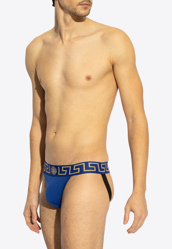 Versace Greca Border Jockstrap with Medusa Head AUU01017 1A10011-A85K