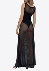 فستان طويل من الدانتيل المفرغ