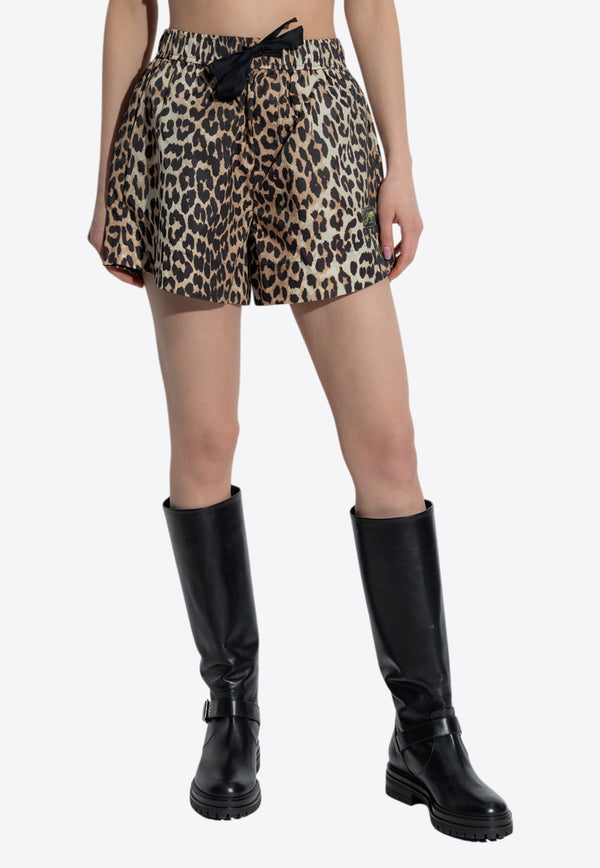 GANNI Leopard Print Mini Shorts Brown W0486 6883-943