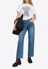 GANNI Leopard Print Logo T-shirt White T4124 3575-943