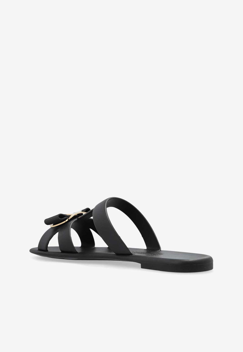 Ferragamo Lilou Vara Plate Flat Slides 01J325 LILOU 779972 NERO