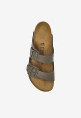 Birkenstock Arizona Leather Double-Buckle Slides  Gray 1029153 0-CONCRETE GRAY