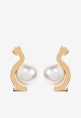 Ferragamo Gancini Pearl Drop Earrings Gold 760799 EAR ESSE PER 780370 ORO GIOVE/WHITE