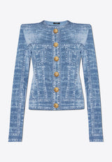 Jacquard Knit Denim-Effect Cardigan