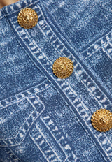 Jacquard Knit Denim-Effect Cardigan