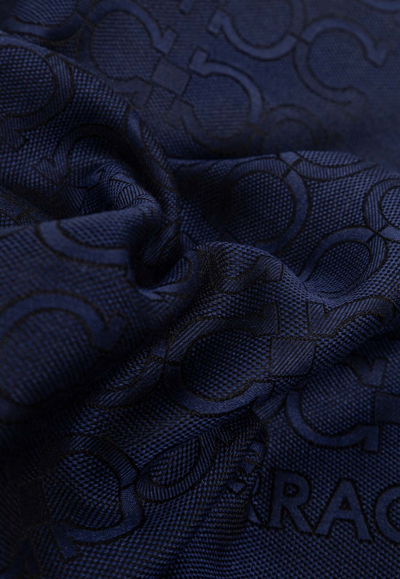 Ferragamo Gancini Jacquard Silk-Blend Scarf Navy 520129 ST ZELIG 779424 NEW NAVY