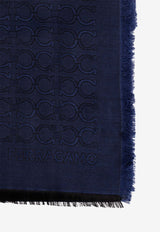 Ferragamo Gancini Jacquard Silk-Blend Scarf Navy 520129 ST ZELIG 779424 NEW NAVY
