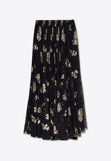 Floral Motif Maxi Silk Skirt