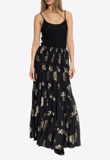 Floral Motif Maxi Silk Skirt