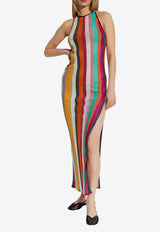 فستان طويل مُقلّم محبوك بخيوط معدنية