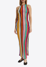 فستان طويل مُقلّم محبوك بخيوط معدنية