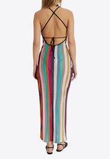 فستان طويل مُقلّم محبوك بخيوط معدنية