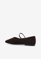 Tory Burch Mary-Jane Suede Ballet Flats Brown 166106 0-200