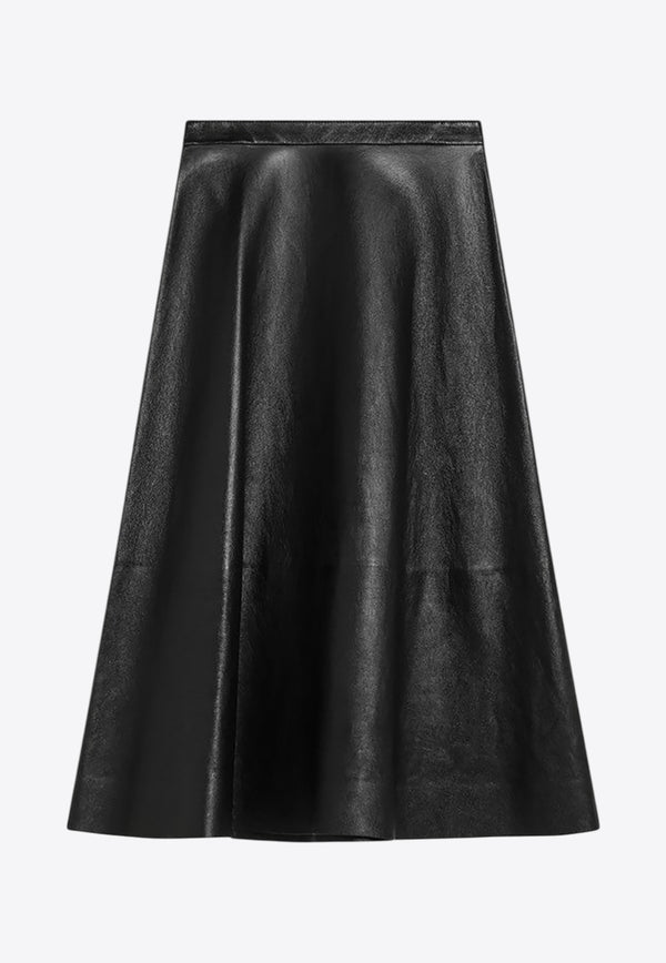 Balenciaga Midi Flared Leather Skirt  Black 816648TRS12/Q_BALEN-1000