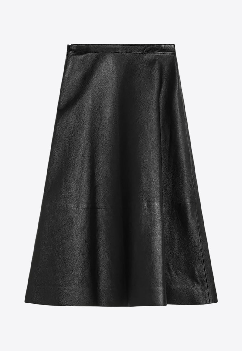 Balenciaga Midi Flared Leather Skirt  Black 816648TRS12/Q_BALEN-1000