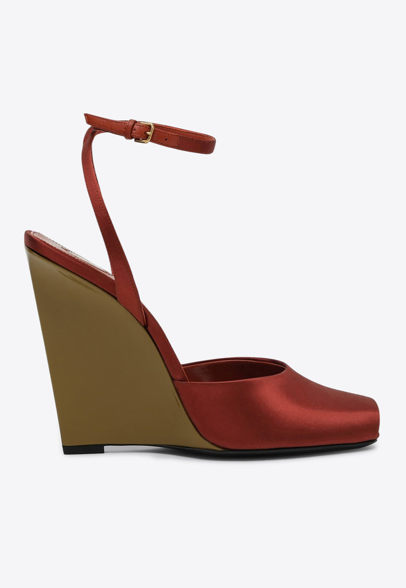 Saint Laurent La Scandale 110 Satin Wedge Sandals Rust 8180079QNAO/Q_YSL-6303