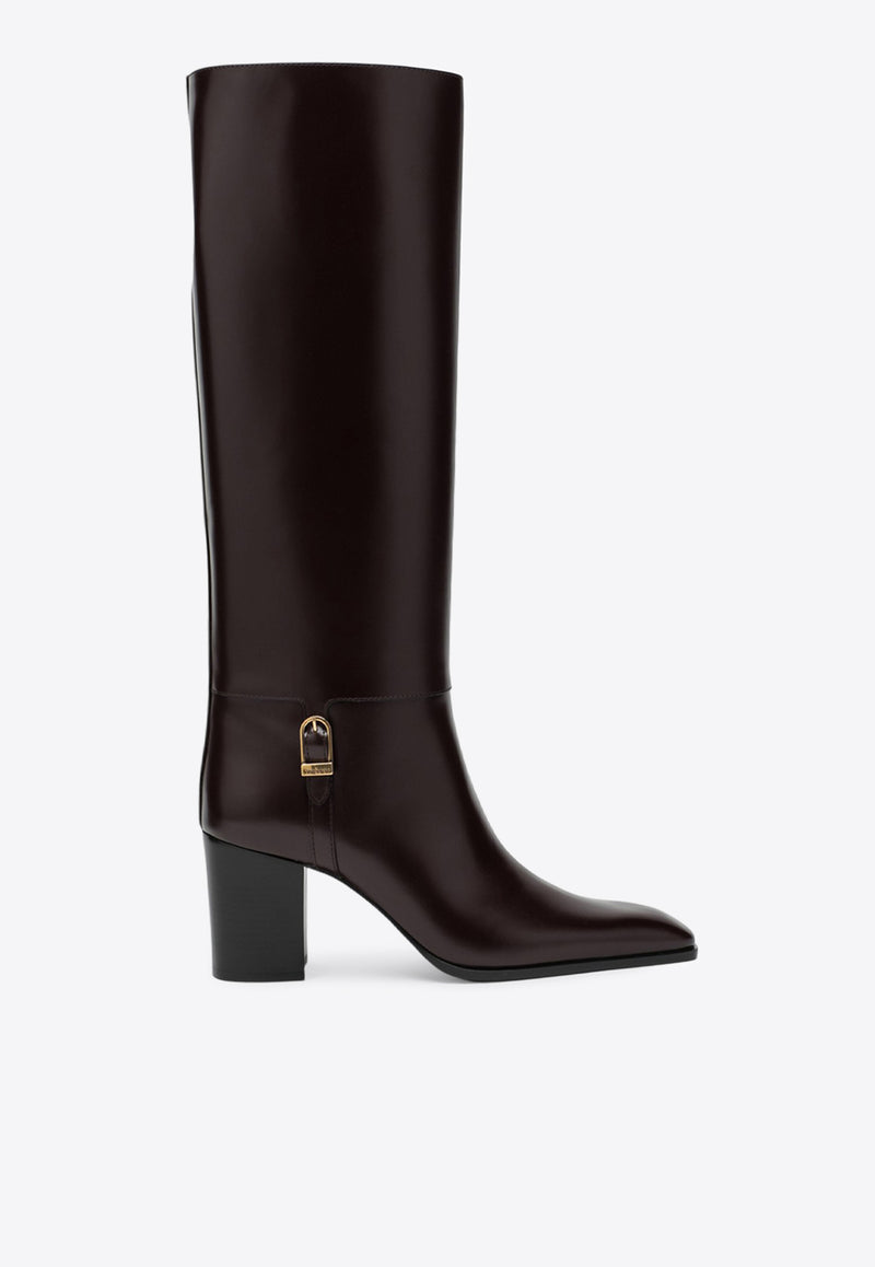 Saint Laurent Julia 70 Calf Leather Knee-High Boots Burgundy 818207AAEHR/R_YSL-6033