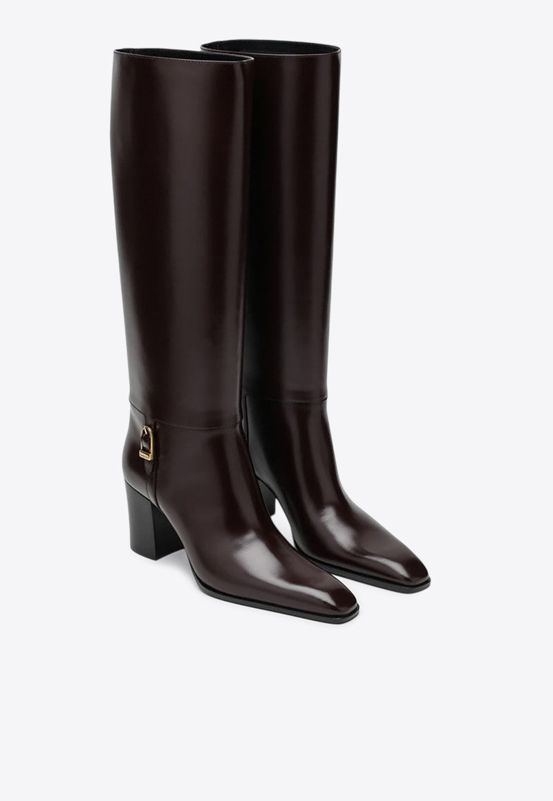 Saint Laurent Julia 70 Calf Leather Knee-High Boots Burgundy 818207AAEHR/R_YSL-6033