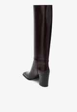 Saint Laurent Julia 70 Calf Leather Knee-High Boots Burgundy 818207AAEHR/R_YSL-6033