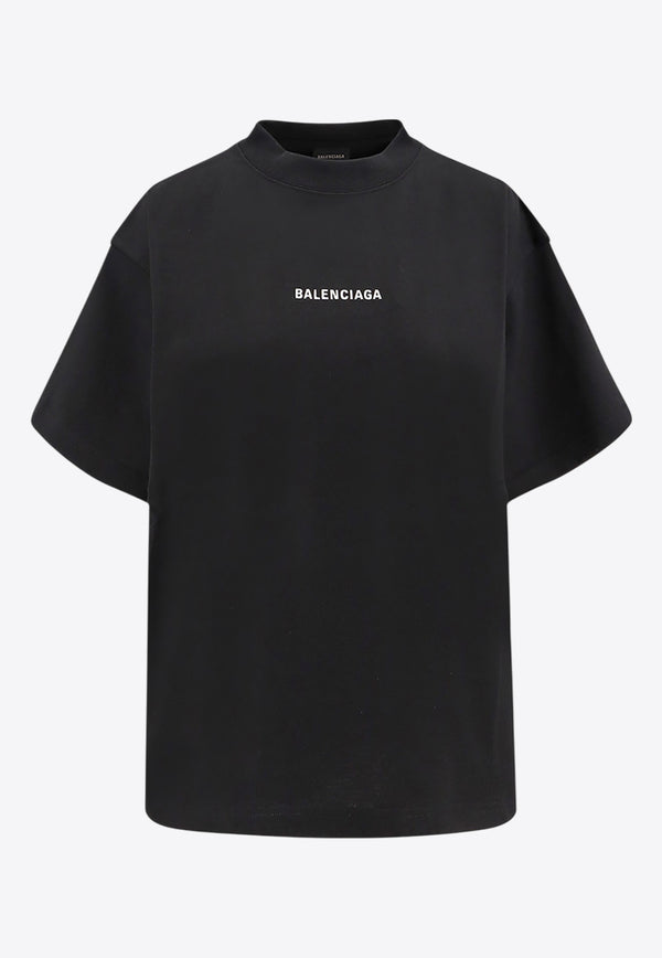 Balenciaga Logo-Embroidered Crewneck T-shirt Black 818431TPVK1_1070