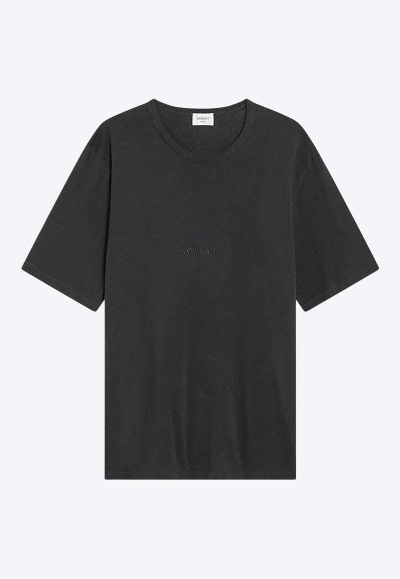 Saint Laurent Logo Embroidered Faded T-Shirt Black 818535YBHD2/R_YSL-1025