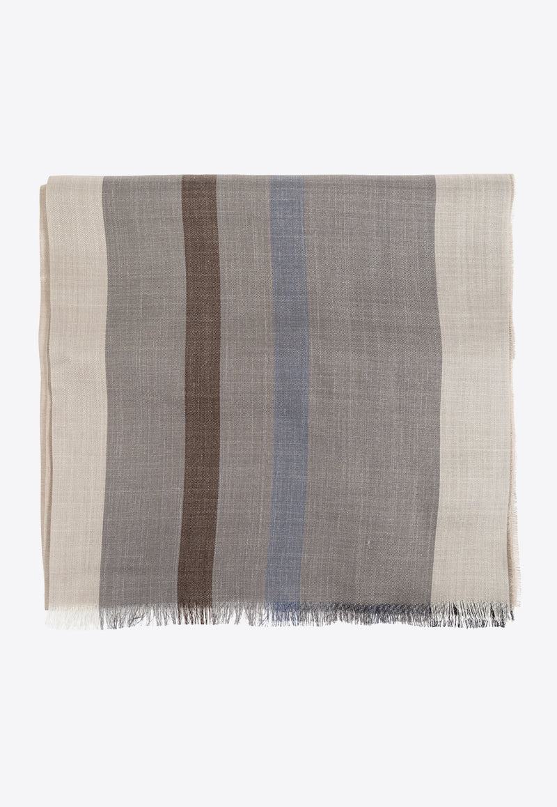 Ferragamo Logo Jacquard Striped Silk-Blend Scarf 520120 ST BIGLOGO 776136-MASCARPONE GREY