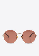 Chloé Round-Geometric Lenses Metal Sunglasses Brown CH0254S 0-002
