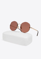 Chloé Round-Geometric Lenses Metal Sunglasses Brown CH0254S 0-002