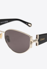 Chloé Marcie Round-Framed Sunglasses with Logo-Lettering Gray CH0260S 0-001