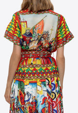 قميص قصير الأكمام من الحرير بنقشة كاريتو