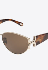 Chloé Marcie Round-Framed Sunglasses with Logo-Lettering Brown CH0260S 0-002