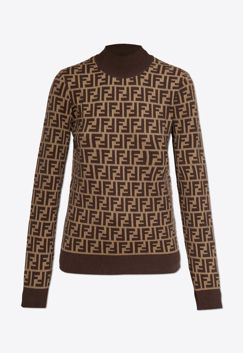 Fendi FF Jacquard Turtleneck Sweater Brown FZXC73 ASJT-F0GGE