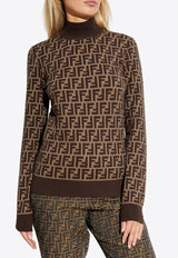 Fendi FF Jacquard Turtleneck Sweater Brown FZXC73 ASJT-F0GGE