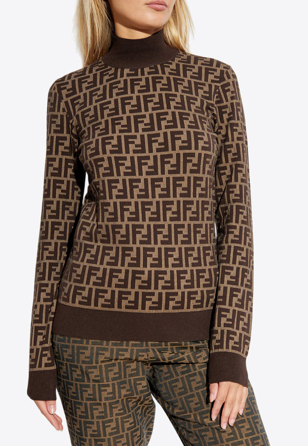 Fendi FF Jacquard Turtleneck Sweater Brown FZXC73 ASJT-F0GGE