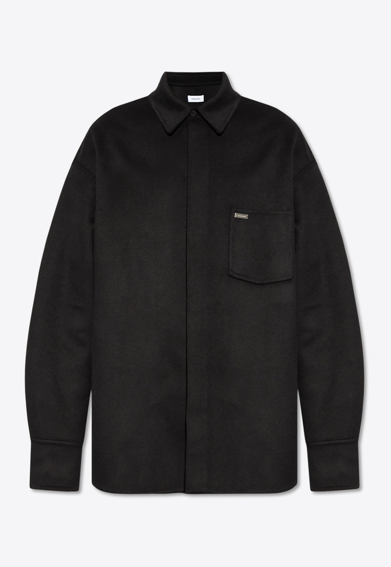 Ferragamo Long-Sleeved Button-Up Wool Shirt 143769 G 770929-NERO