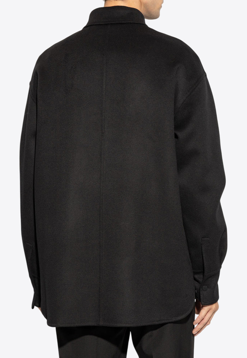 Ferragamo Long-Sleeved Button-Up Wool Shirt 143769 G 770929-NERO