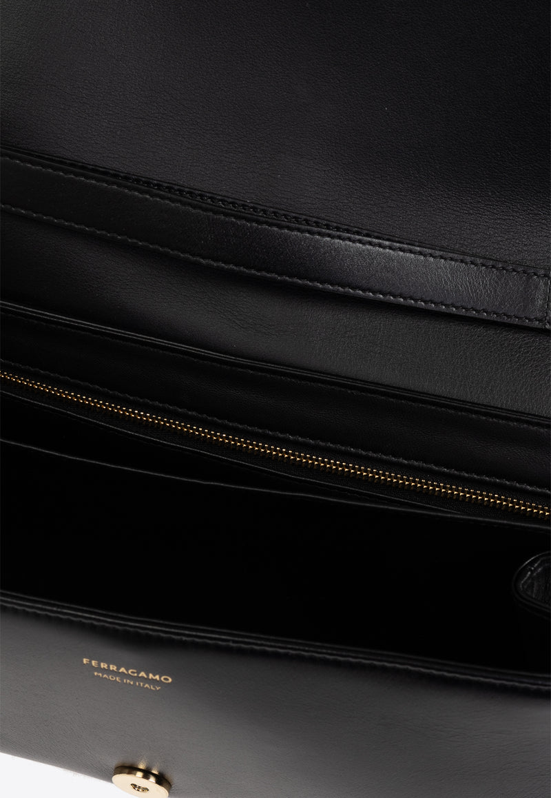 Ferragamo Small Front-Flap Leather Crossbody Bag 219794 FL M 777229-NERO