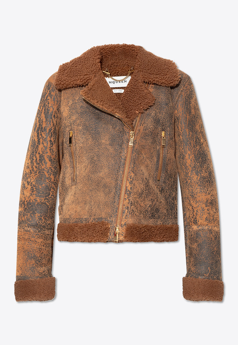 Alexander Mcqueen Aviator Shearling and Leather Short Jacket 808038 Q5AN2-2039