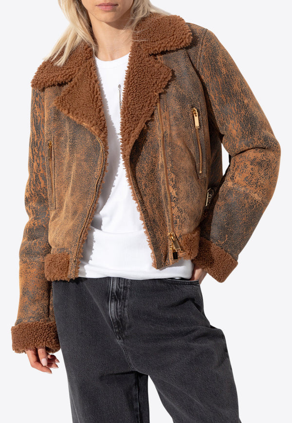 Alexander Mcqueen Aviator Shearling and Leather Short Jacket 808038 Q5AN2-2039