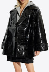 Double-Breasted Croc-Embossed Leather Coat